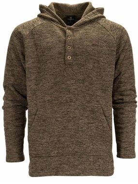 Rogers Classic Sweater Fleece Hoodie Brown Henley Pullover Kangaroo Pocket